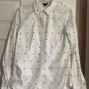 Ann Taylor Cotton Black Polka Dot Shirt